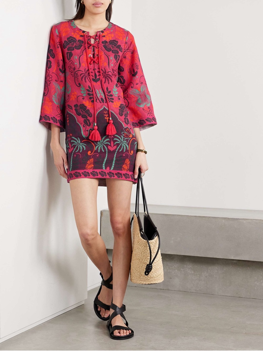 Cara Cara Jaipur Printed Linen Tunic Sanibel Island Pink Small